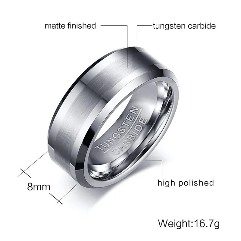 100% Tungsten Carbide Men's Wedding Band - Durable 8mm Width - Zyolly