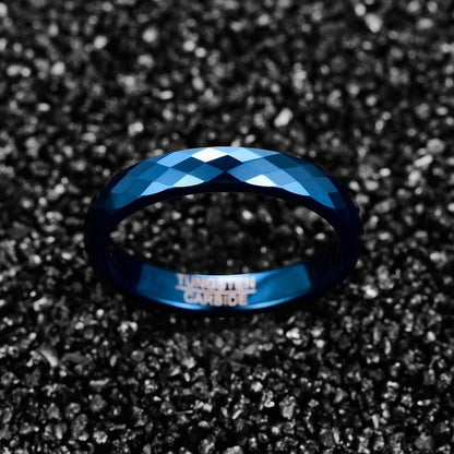 4mm Tungsten Carbide Blue Polished Wedding Ring for Women - Zyolly