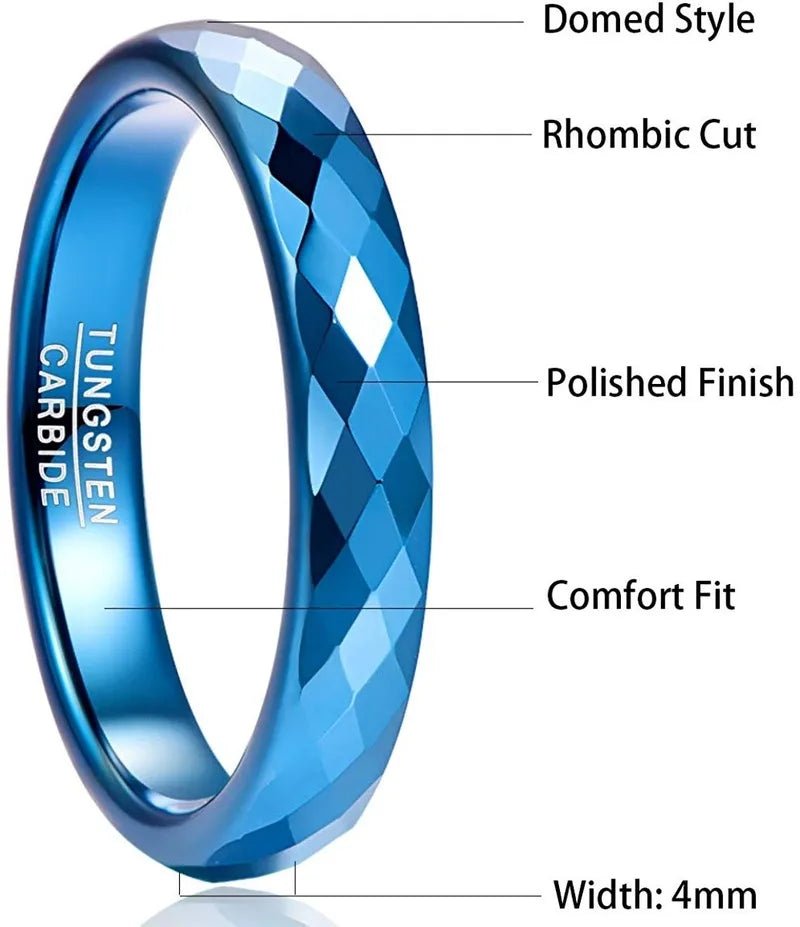 4mm Tungsten Carbide Blue Polished Wedding Ring for Women - Zyolly