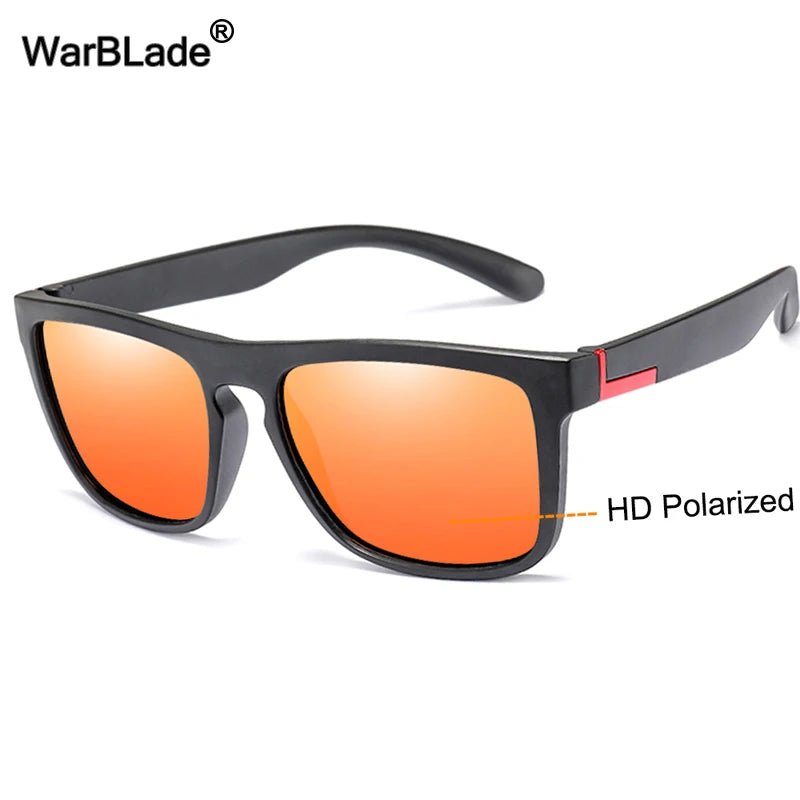 a pair of black sunglasses with orange mirrored lenses