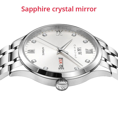 a watch with a white dial and a silver bracelet