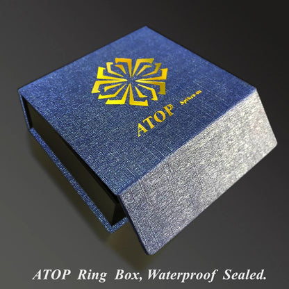 a blue box with a gold logo on it