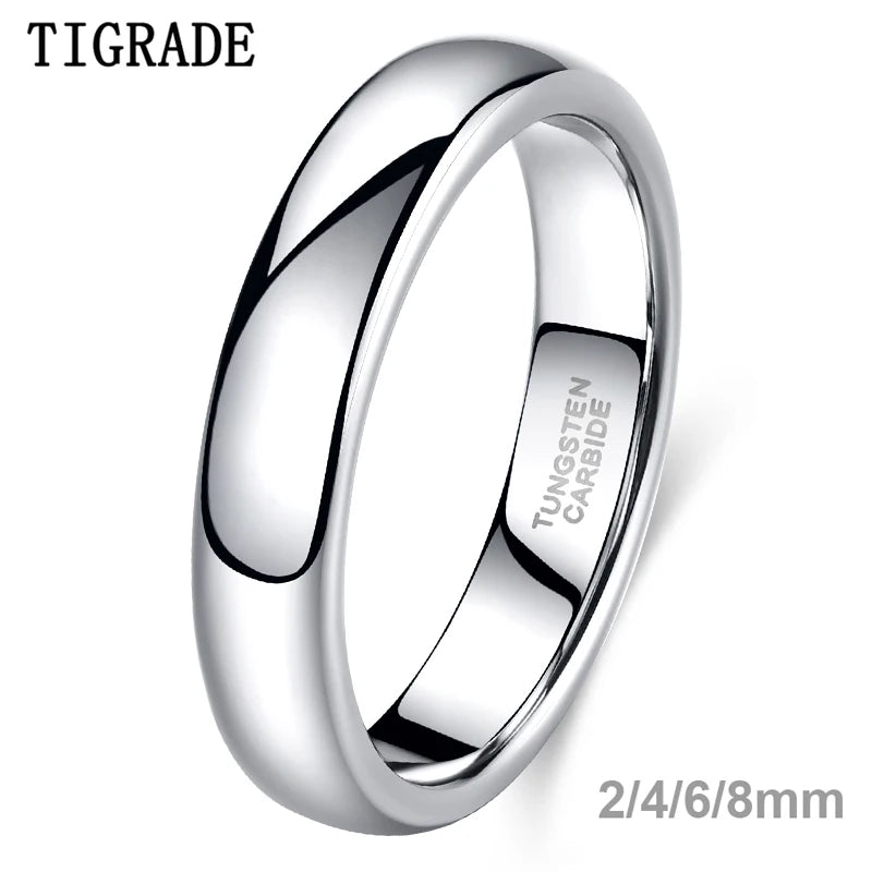 a white gold wedding ring with a high polished finish