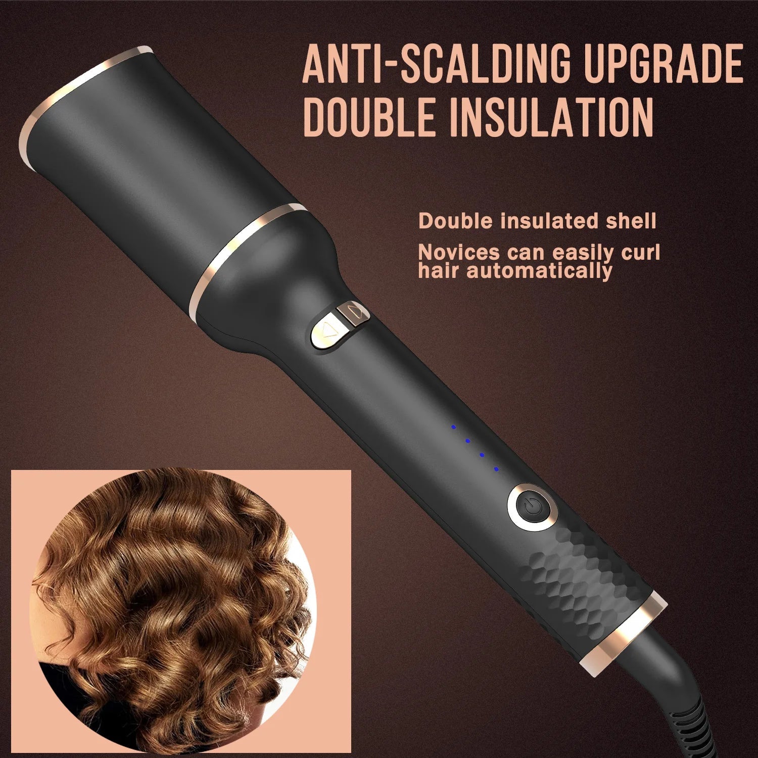 Automatic Hair Curler with LCD Screen and Tourmaline Ceramic, 55W Power, 3 Heat Settings - Zyolly