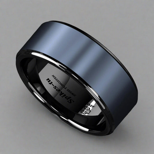 Blue Brushed Tungsten Carbide Ring for Men's Wedding Jewelry - Zyolly