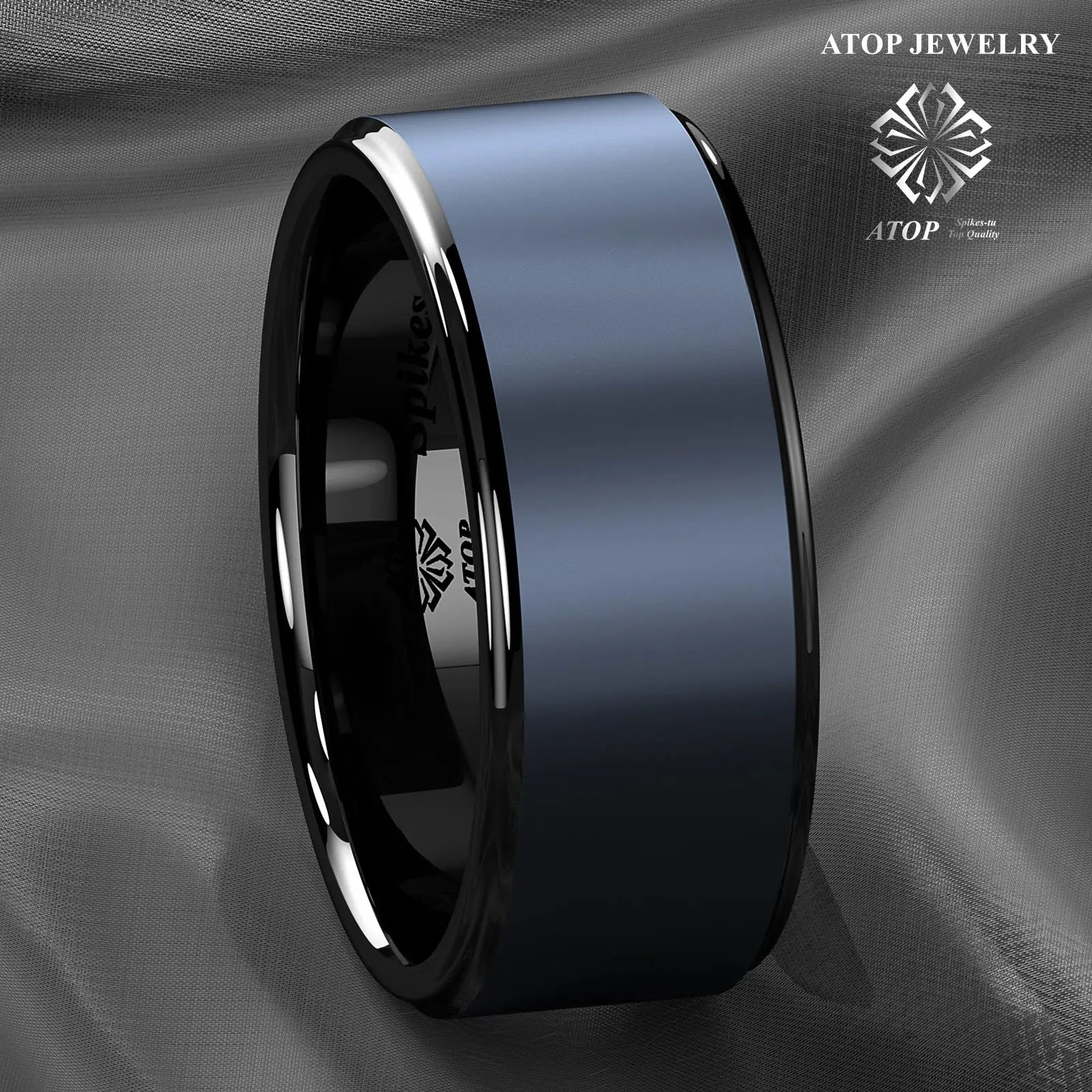 Blue Brushed Tungsten Carbide Ring for Men's Wedding Jewelry - Zyolly