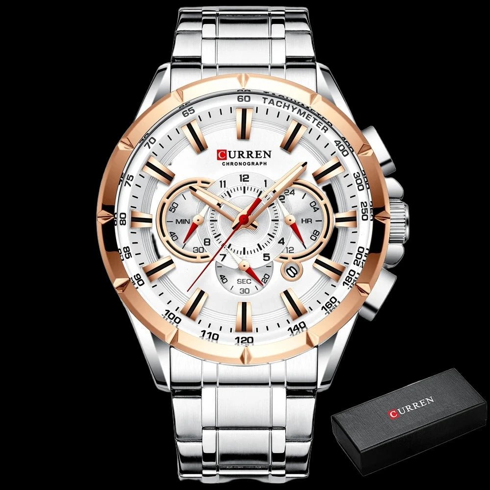CURREN Stainless Steel Chronograph Wristwatch with Luminous Pointers - 48mm Dial - Zyolly