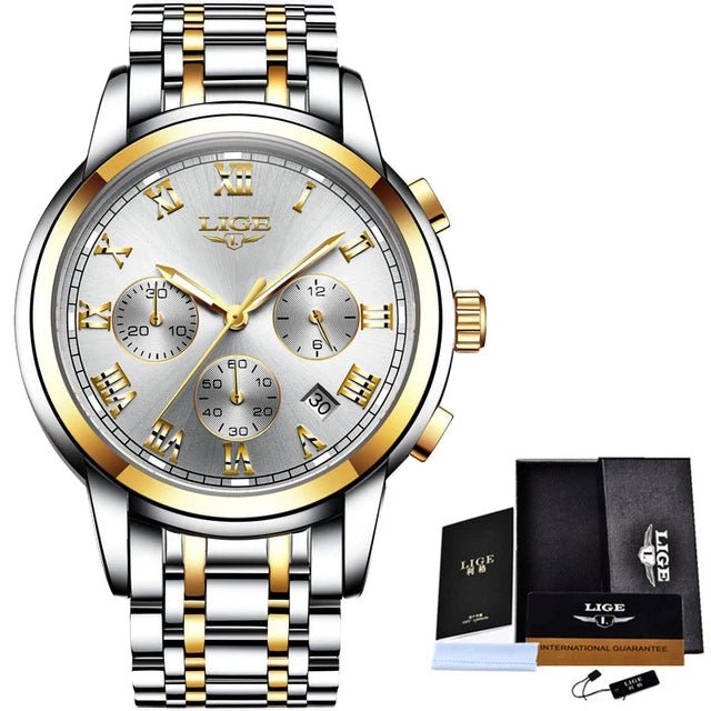 LIGE Men's Luxury Watch - Quartz, Waterproof, Chronograph | 42mm Dial, Stainless Steel Band - Zyolly