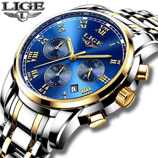 LIGE Men's Luxury Watch - Quartz, Waterproof, Chronograph | 42mm Dial, Stainless Steel Band - Zyolly